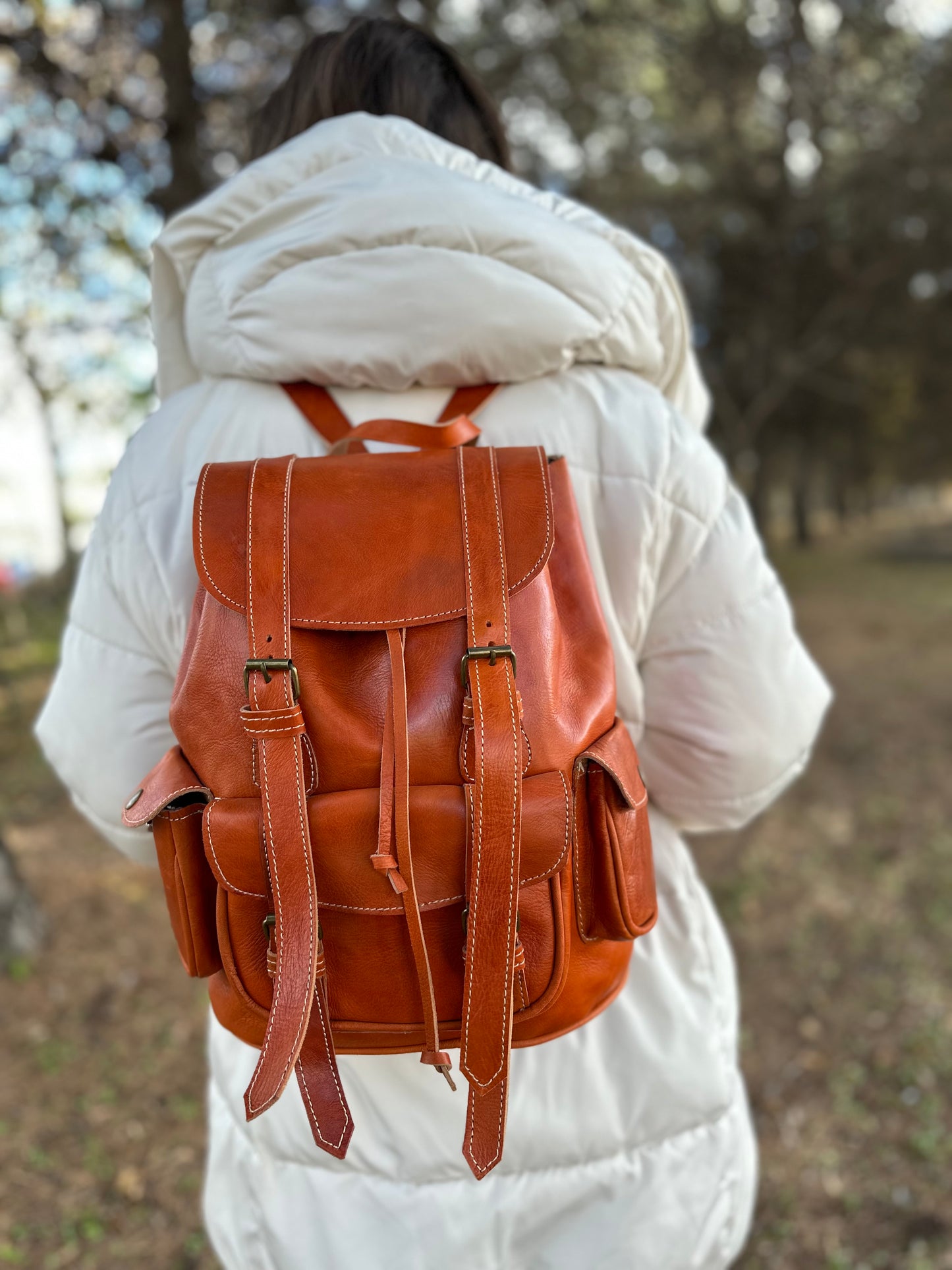 MOCHILA GRANDE DE COURO NATURAL TERRAC | 3 cores