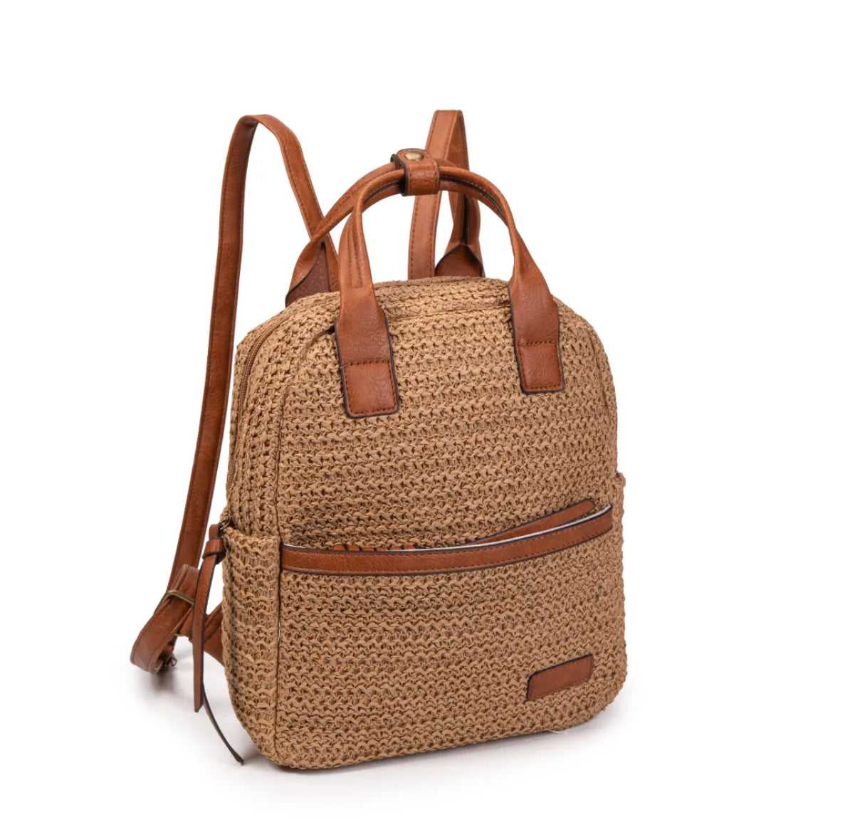 Raffia and PU backpack