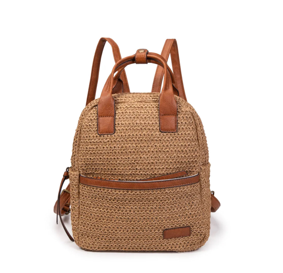 Raffia and PU backpack
