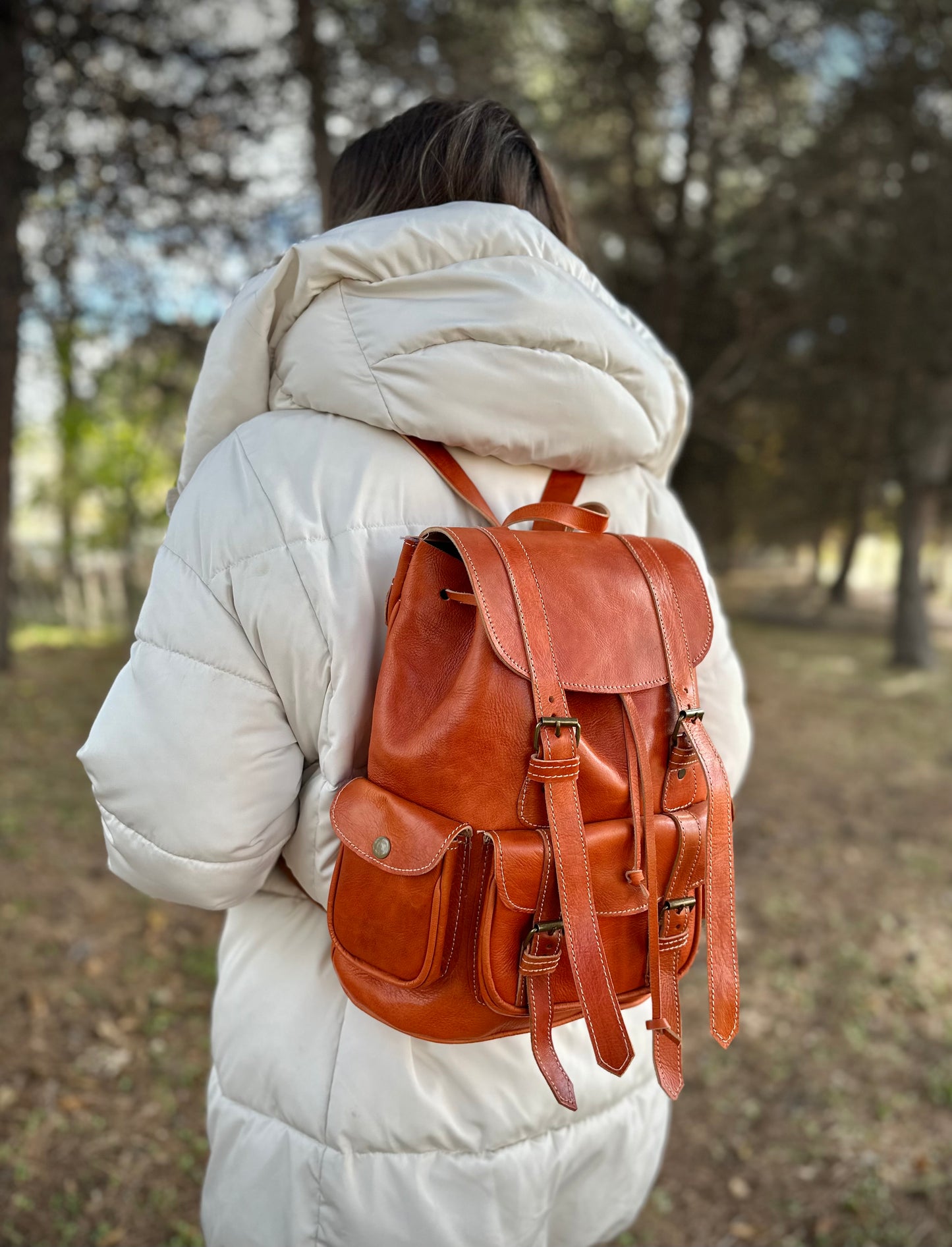MOCHILA GRANDE DE COURO NATURAL TERRAC | 3 cores