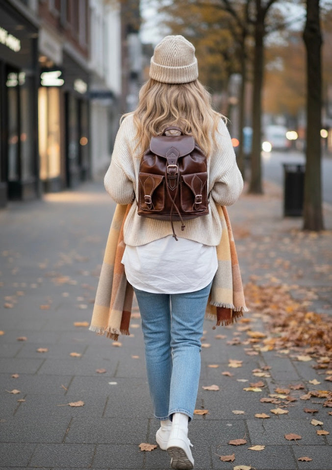 MOCHILA DE CUERO PEQUEÑA VALLE MARRÓN TEJA | 3 colores
