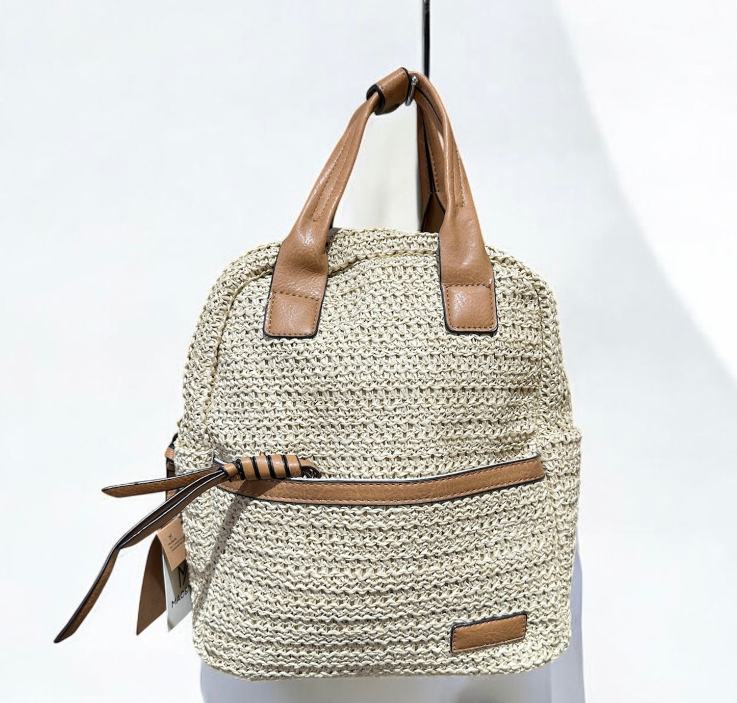 Raffia and PU backpack