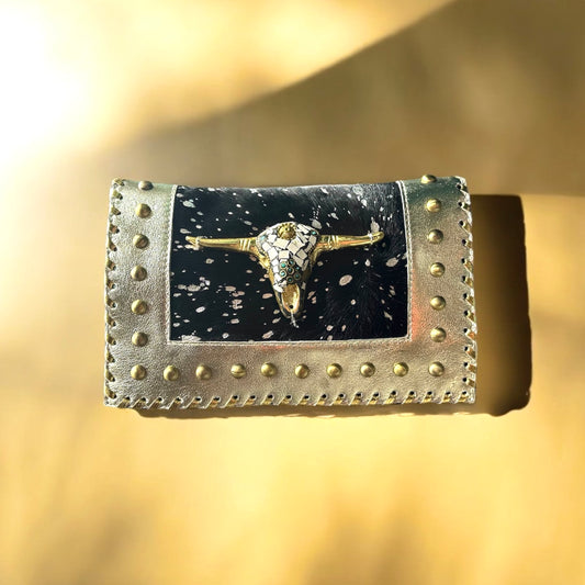 CARTERA DE MANO BOHO CHIC PIEL INDIA CABEZA DE BÚFALO | variación de colores