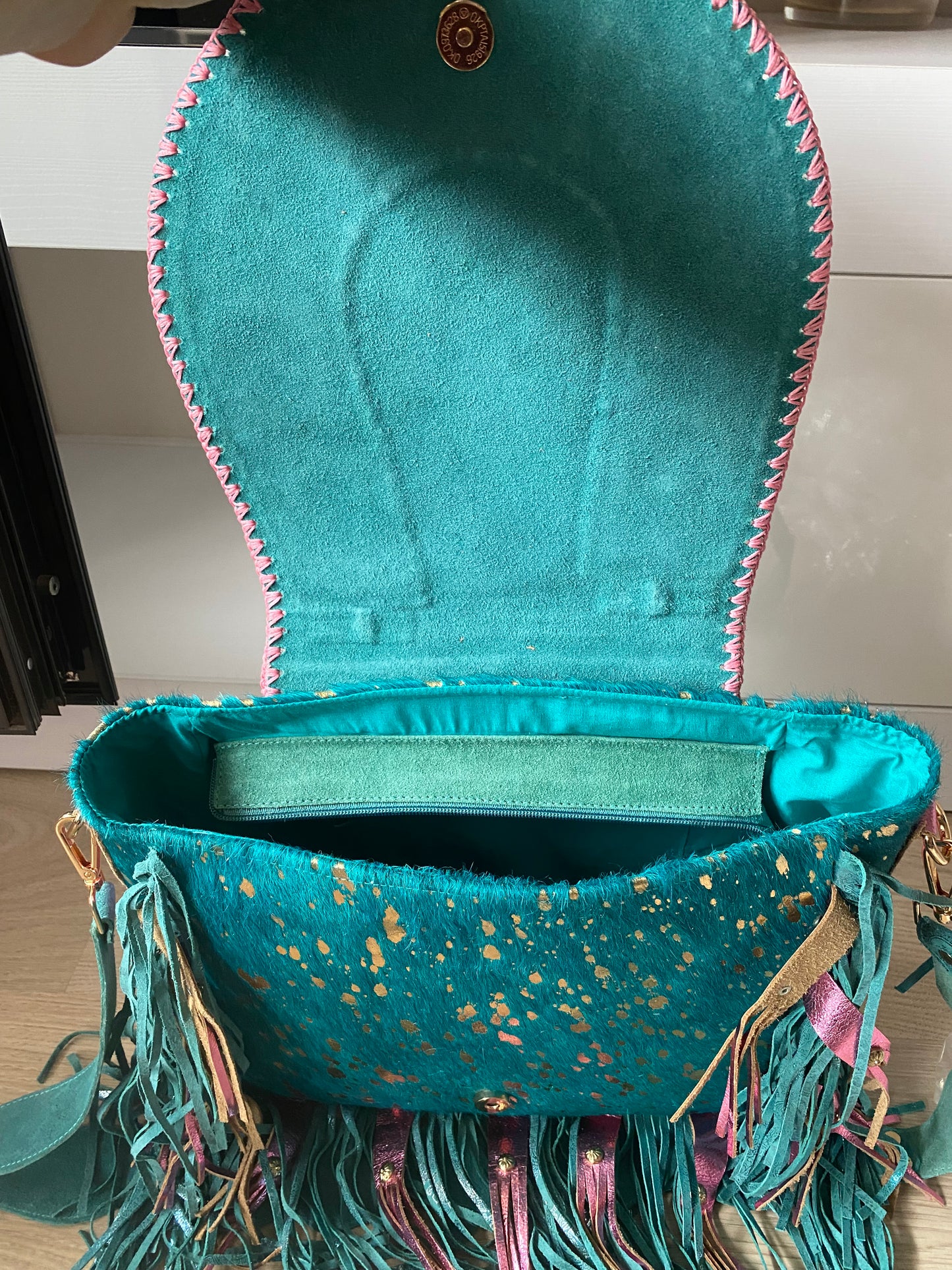 SAC BOHO IBIZAN EN CUIR ET CRISTAUX BLANCS ET DORÉS | 3 couleurs