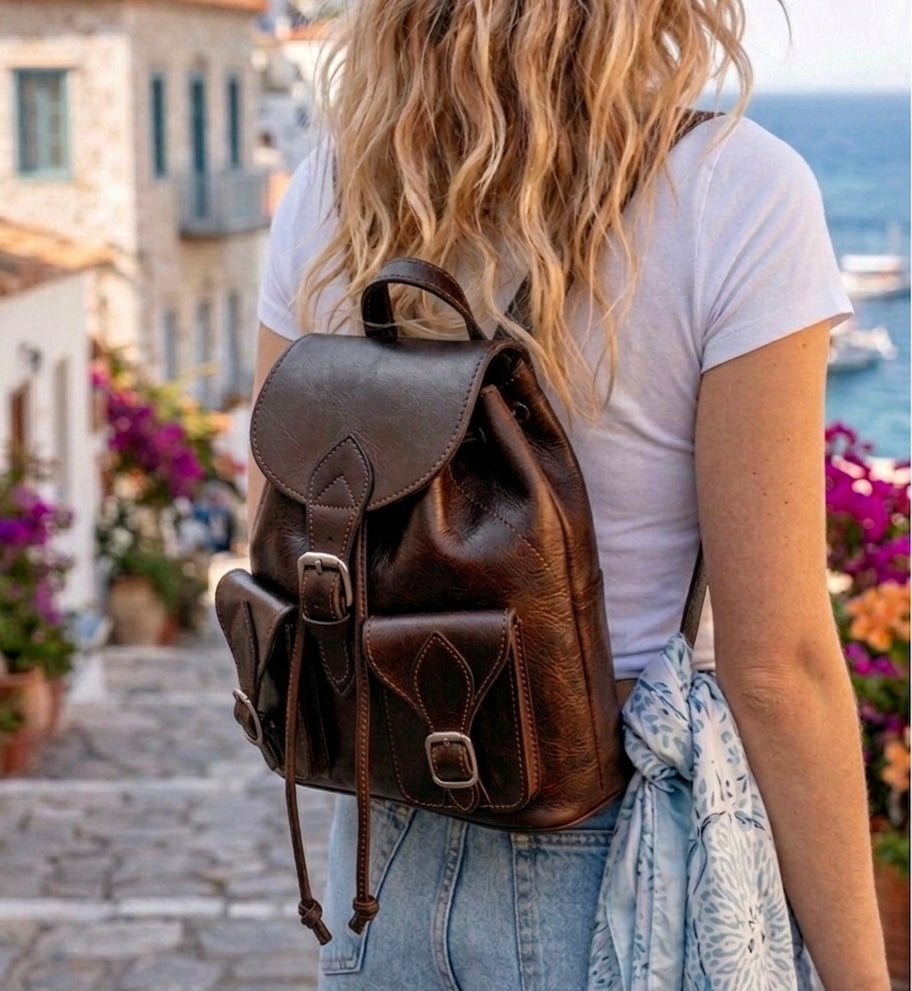 dark brown leather backpack SMALL LEATHER BACKPACK FOR WOMEN