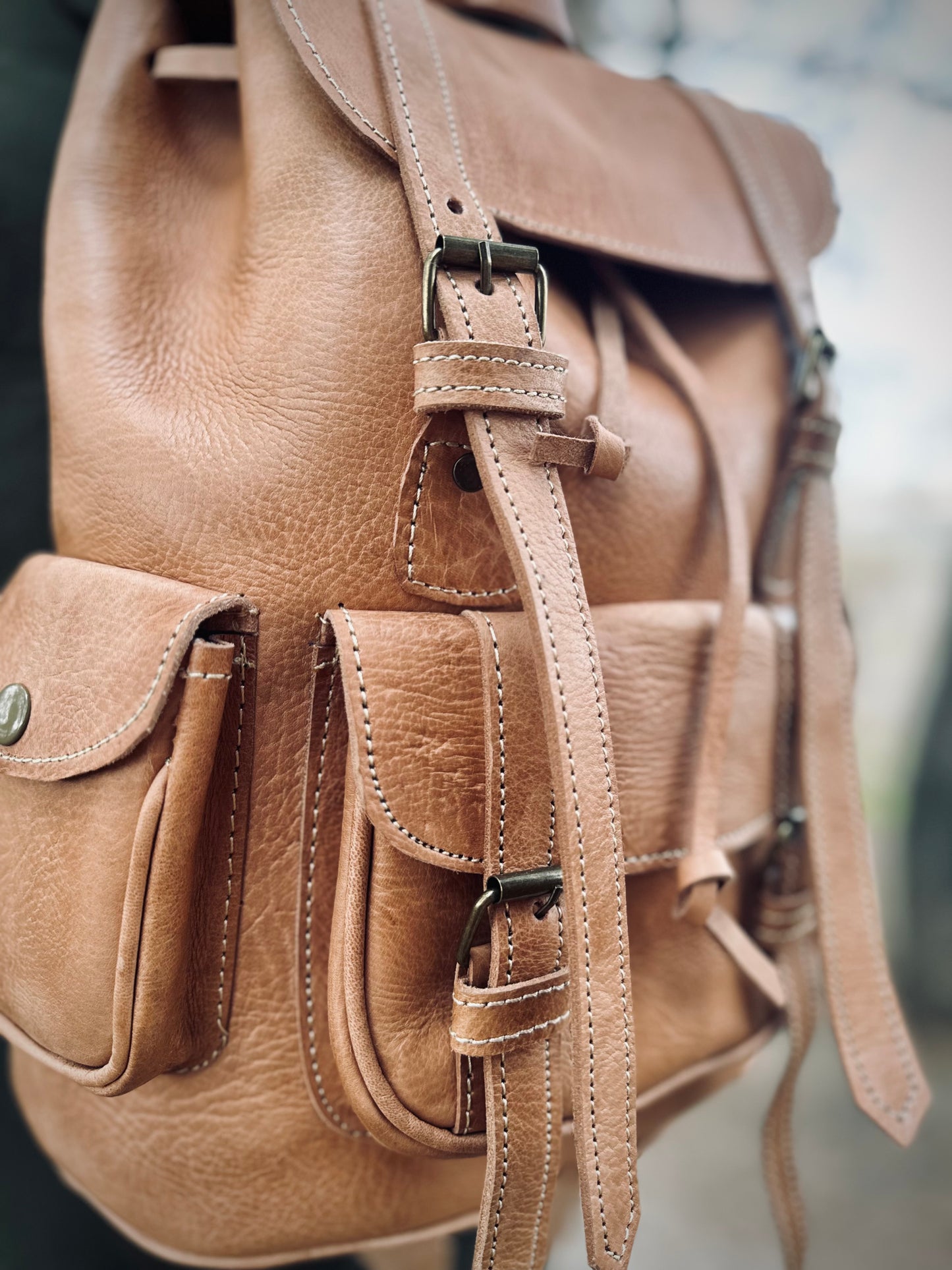 MOCHILA GRANDE DE COURO NATURAL TERRAC | 3 cores