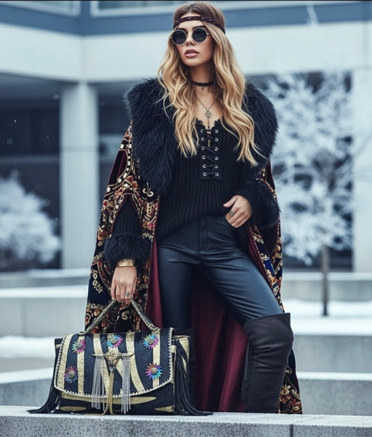 BOLSO BOHO CHIC DE PIEL INDIA CEBRA | 2 colores