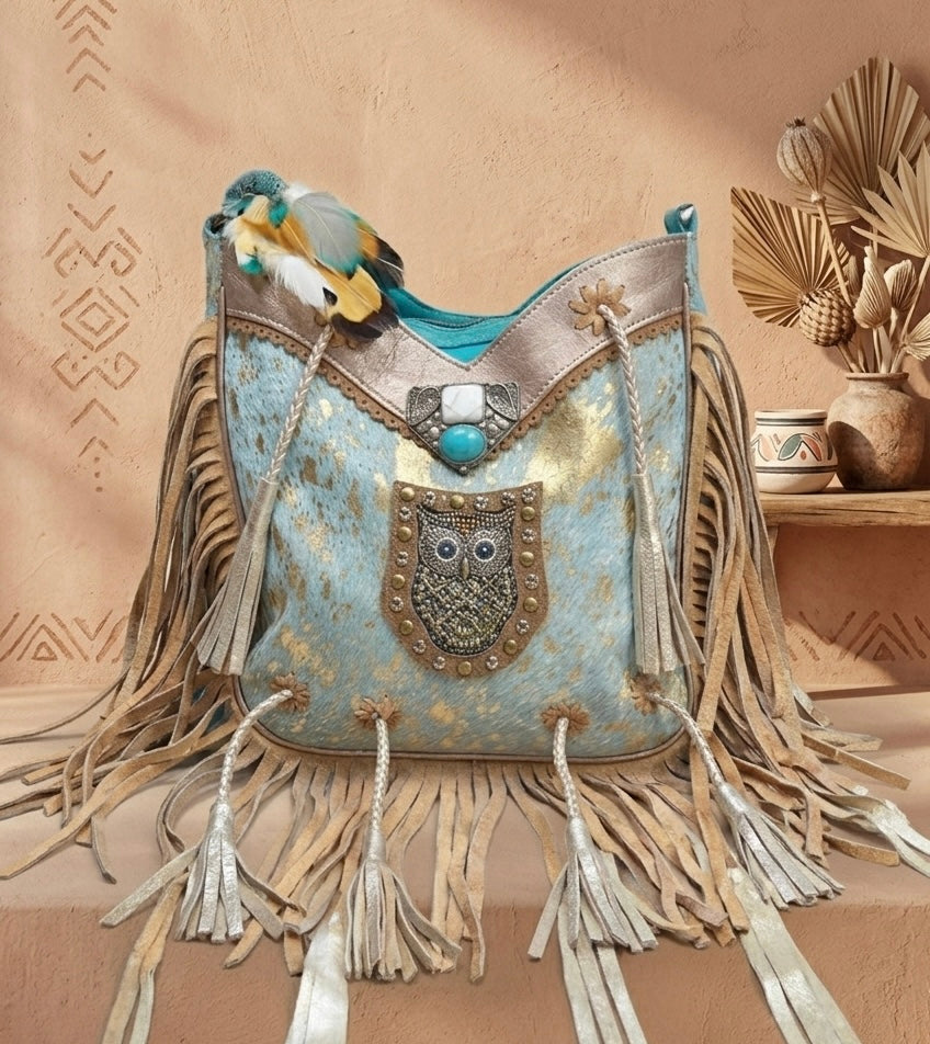 BOLSO BOHEMIO BÚHO DE PIEL INDIA | 3 colores