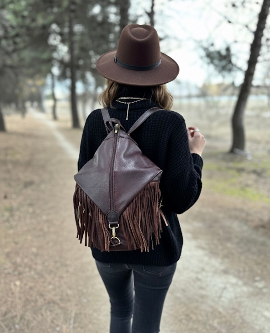 MOCHILA DE CUERO VINT CON FLECOS ANTIRROBO MARRÓN | 4 colores