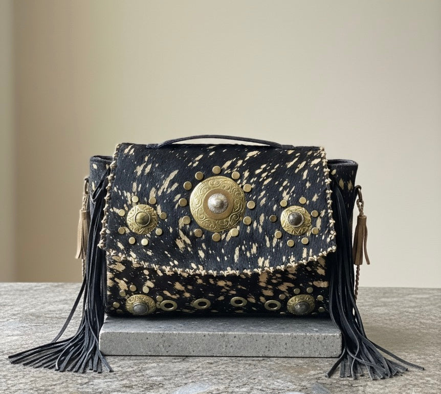 BOLSO BOHEMIO PIEL INDIA NEGRO | 4 colores