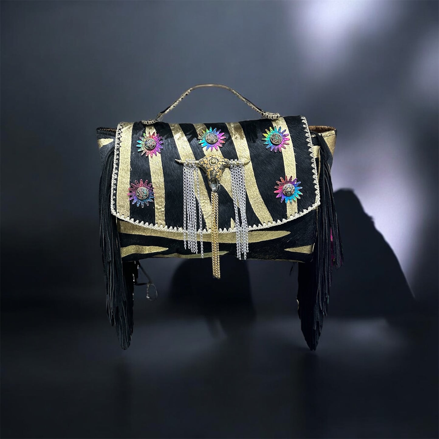 BOLSO BOHO CHIC DE PIEL INDIA CEBRA