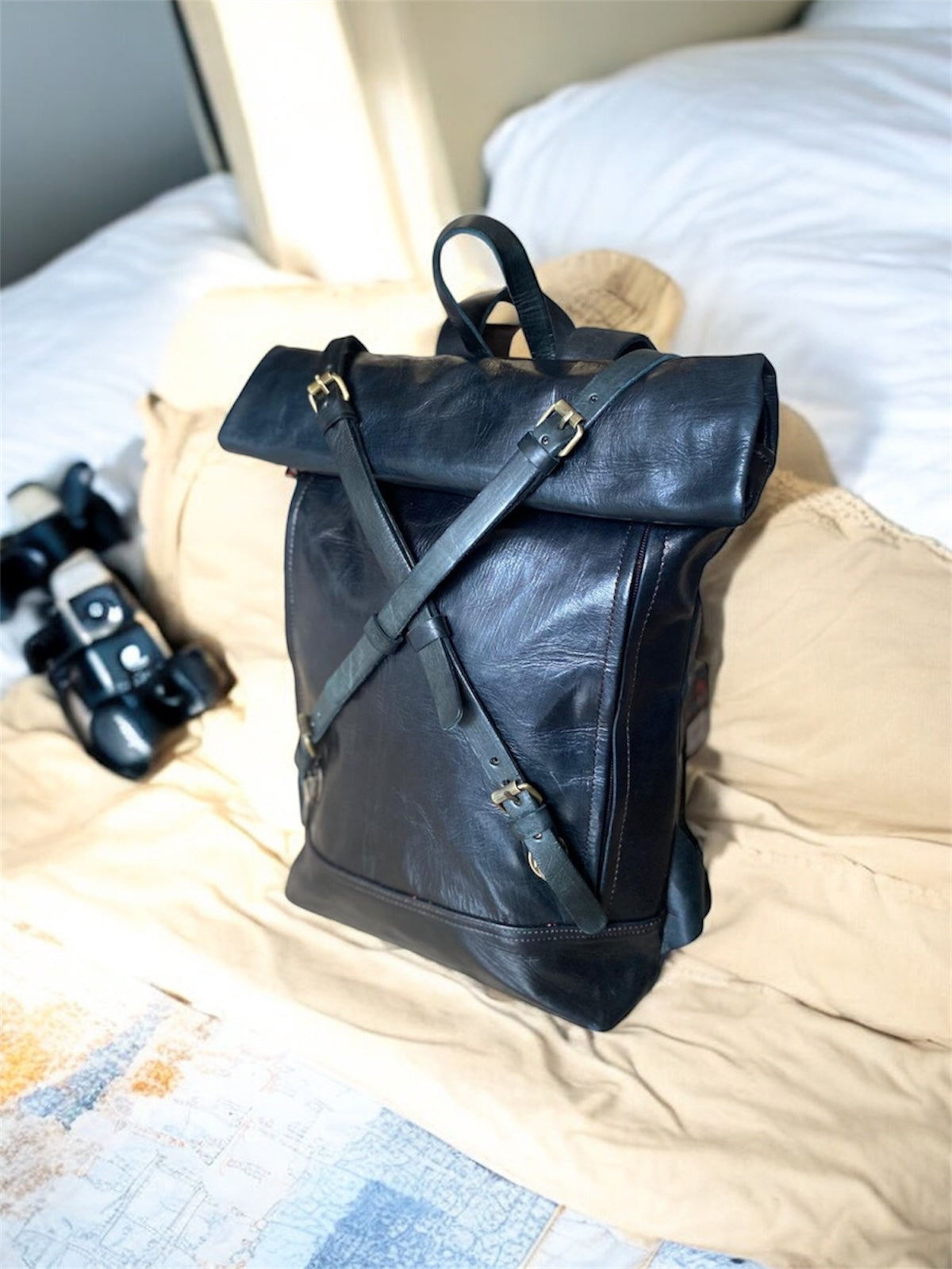 MOCHILA GRANDE DE CUERO VINTAGE MARRÓN TEJA OSCURO | 3 colores