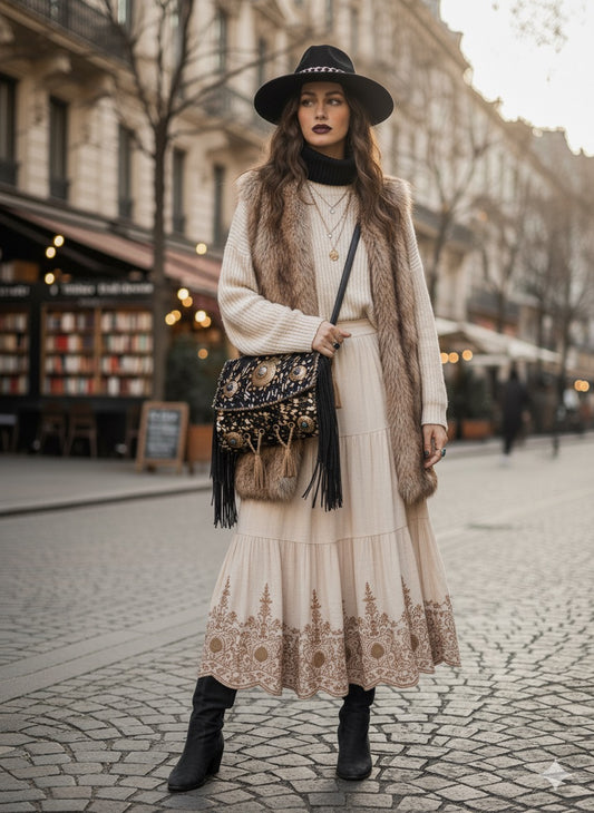 BOLSO BOHEMIO PIEL INDIA NEGRO | 4 colores