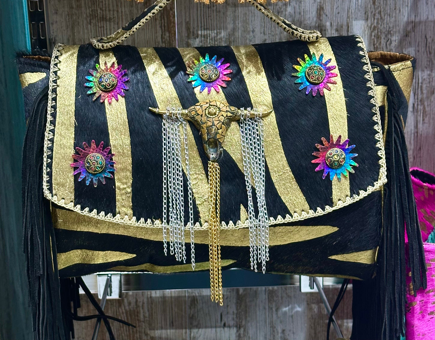 SAC EN CUIR ZEBRE INDIEN BOHO CHIC