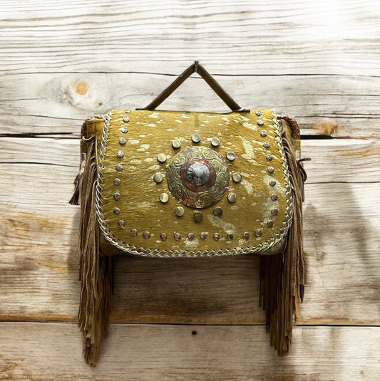 BOLSO DE PIEL INDIA ESTILO BOHO CHIC DORADO | 4 colores