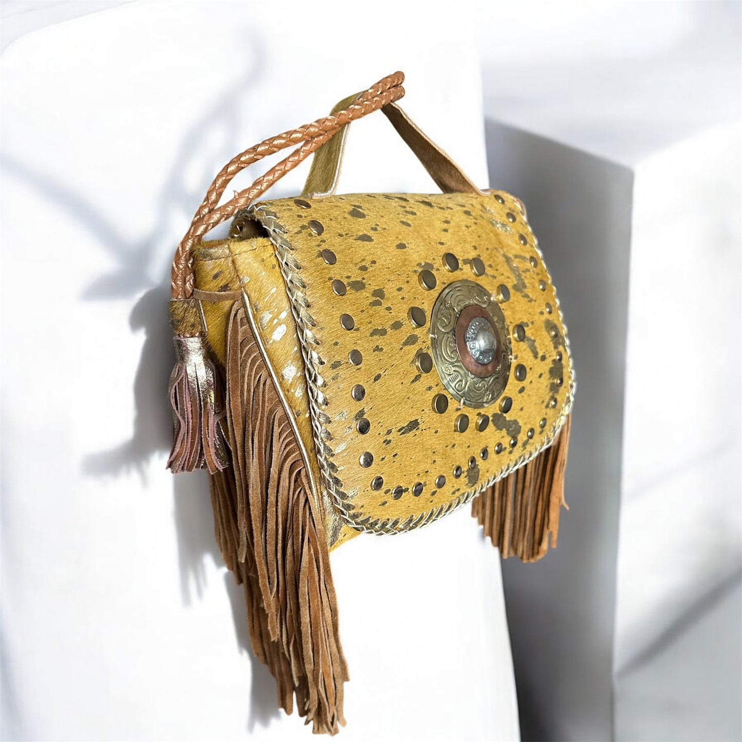 BOLSO DE PIEL INDIA ESTILO BOHO CHIC BLANCO | 4 colores