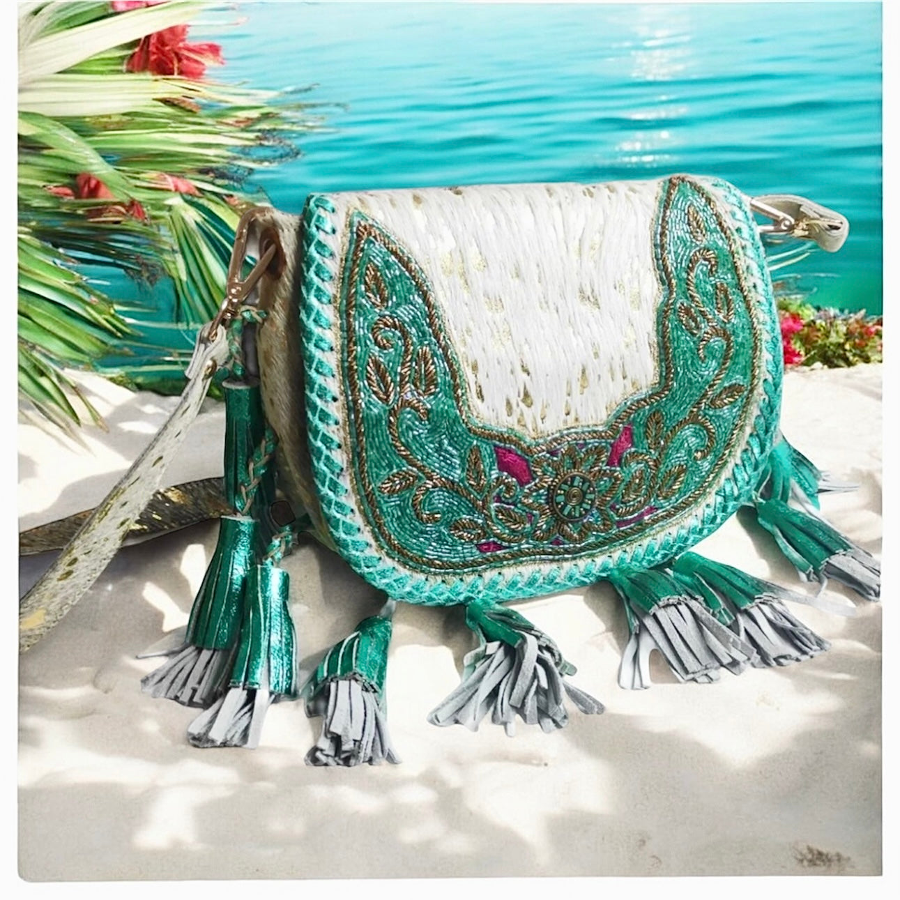 BOLSO BANDOLERA BOHEMIO DE PIEL BORDADO | 2 colores