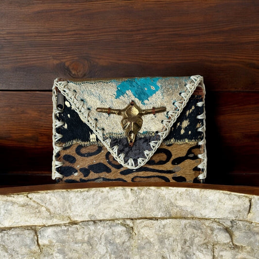 MONEDERO CARTERITA DE PIEL CABEZA DE BÚFALO | Colores y patrones mixtos