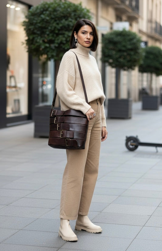 BOLSO DE HOMBRO DE CUERO CON HEBILLAS