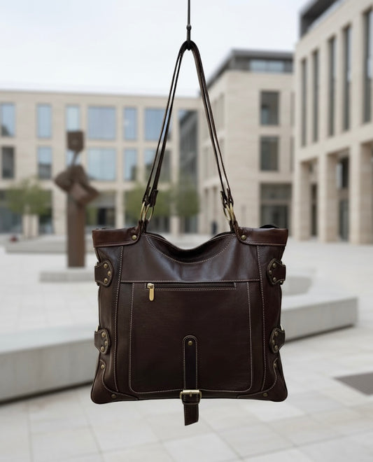 BOLSO SHOPPER DE PIEL MARRÓN OSCURO