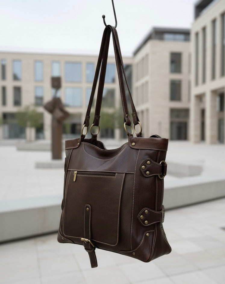 BOLSO SHOPPER DE PIEL MARRÓN OSCURO