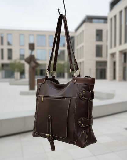 BOLSO SHOPPER DE PIEL MARRÓN OSCURO