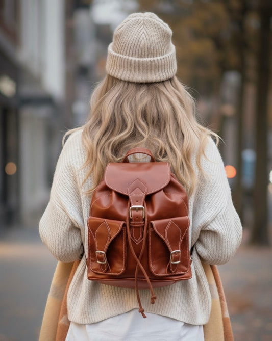MOCHILA DE CUERO PEQUEÑA VALLE TEJA | 3 colores