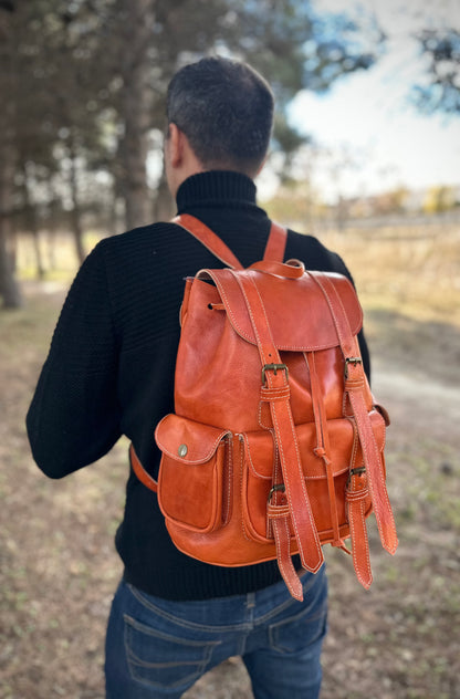 MOCHILA GRANDE DE COURO NATURAL TERRAC | 3 cores