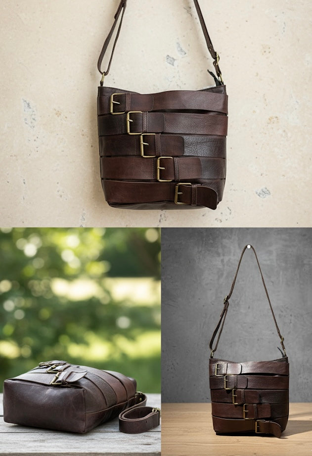 BOLSO DE HOMBRO DE CUERO CON HEBILLAS