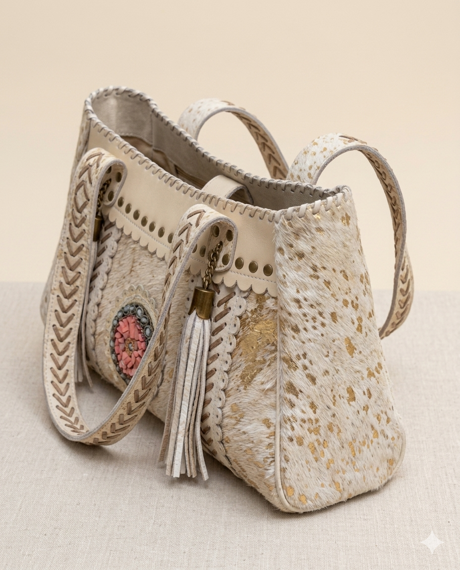 BOLSO ETNICO BOHO CHIC GRANDE DORADO Y BLANCO| 2 colores