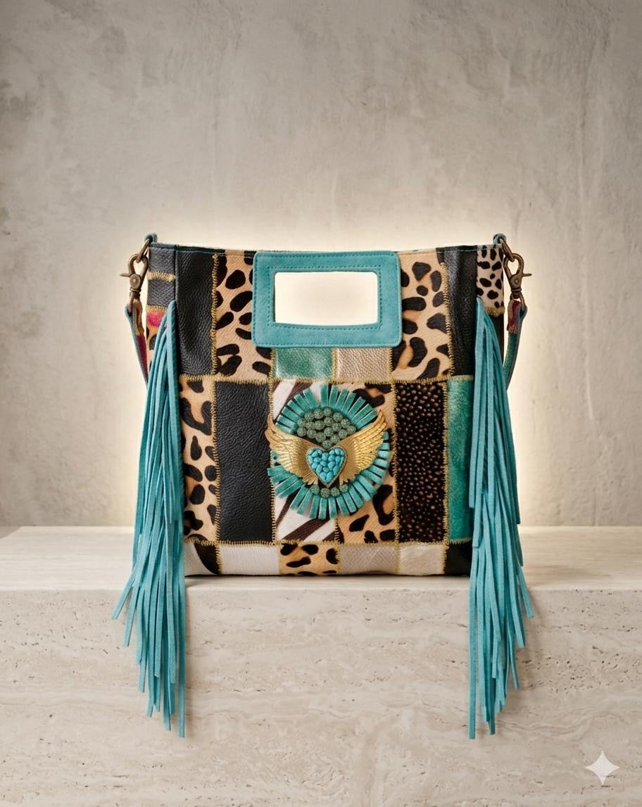BLACK AND GOLD BOHO CHIC INDIAN LEATHER BAG | 4 colors
