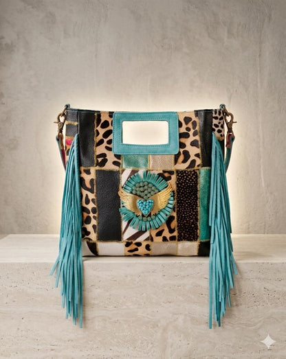 BLACK AND GOLD BOHO CHIC INDIAN LEATHER BAG | 4 colors