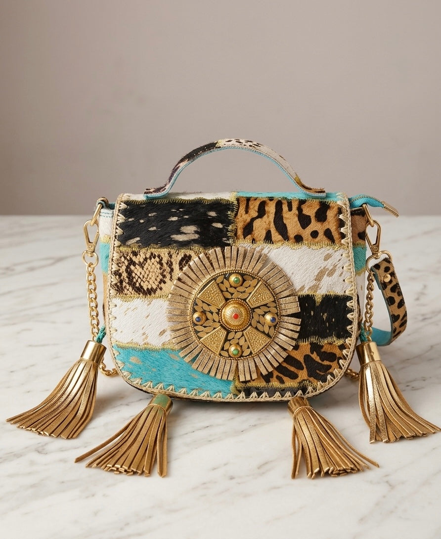 BOLSO DE PIEL ESTILO BOHO CHIC ANIMAL PRINT | Colores y combinaciones mixtas