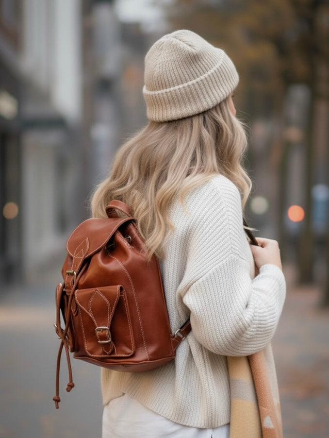 MOCHILA DE CUERO PEQUEÑA VALLE TEJA | 3 colores