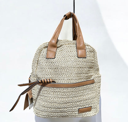 Raffia and PU backpack