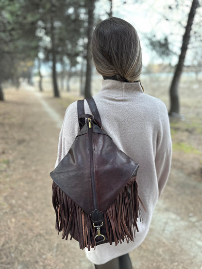 MOCHILA DE CUERO VINT CON FLECOS ANTIRROBO MARRÓN MUY OSCURO | 4 colores