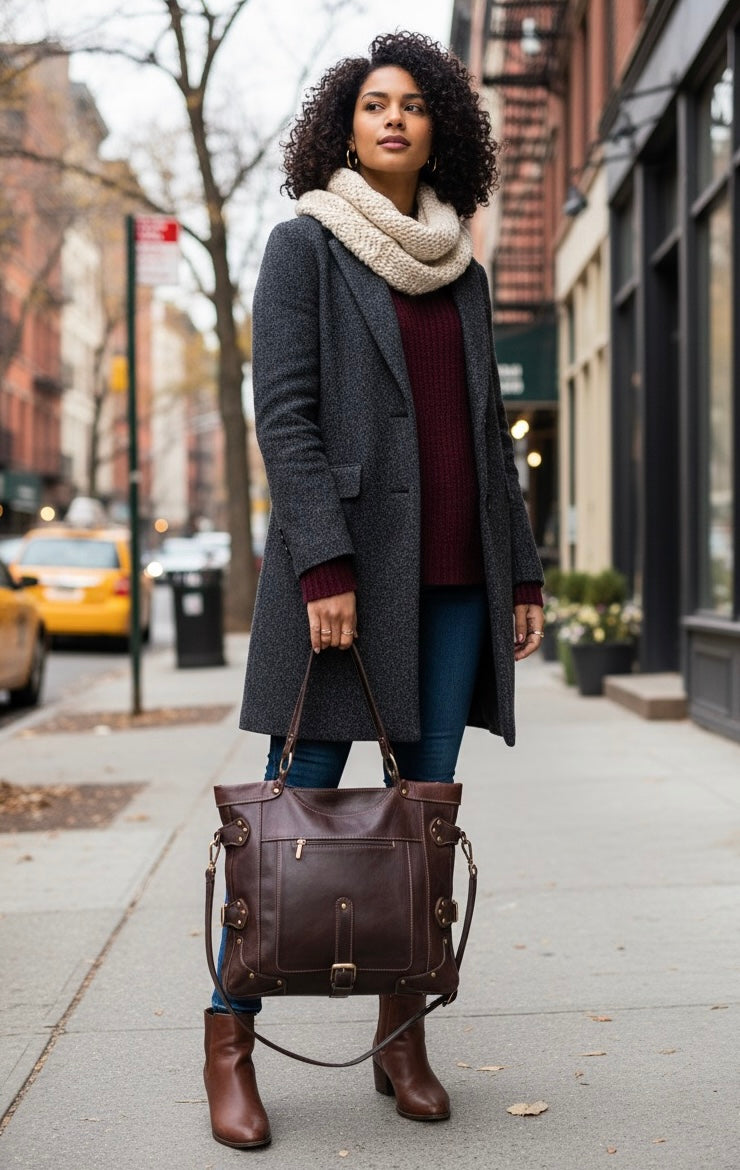 BOLSO SHOPPER DE PIEL MARRÓN OSCURO