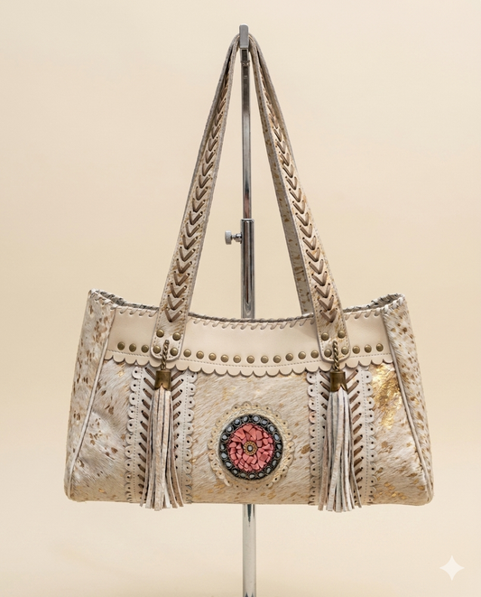 BOLSO ETNICO BOHO CHIC GRANDE DORADO Y BLANCO| 2 colores