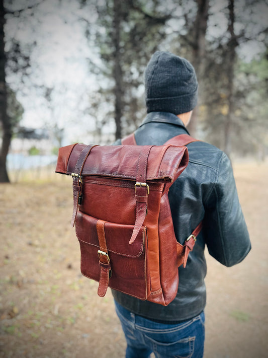 MOCHILA DE CUERO GRANDE ANTIRROBO MARRÓN HOMBRE| 3 colores