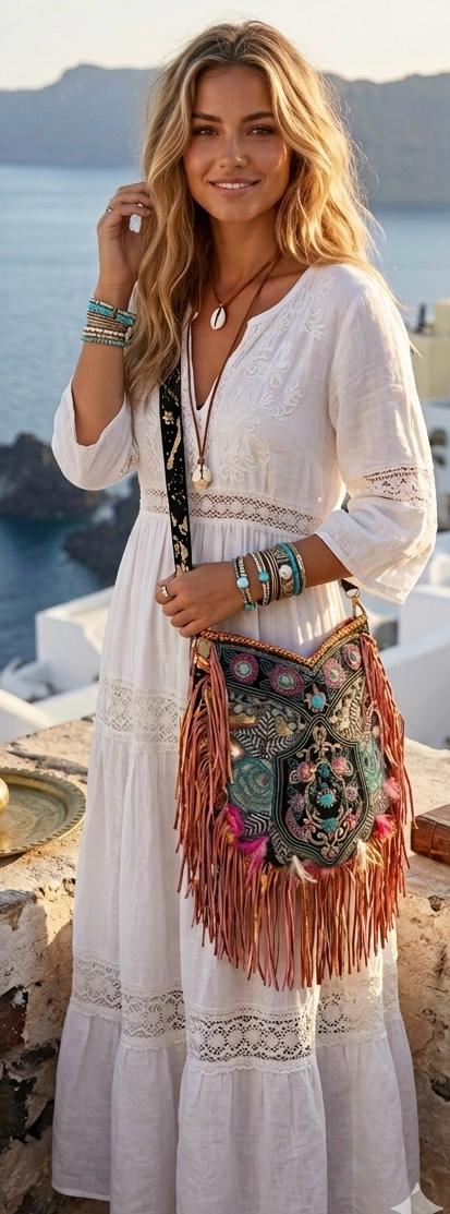 BOLSO BOHO CHIC BORDADO CON FLECOS ÉTNICO NEGRO | 2 colores