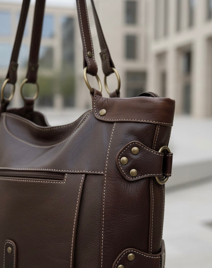BOLSO SHOPPER DE PIEL MARRÓN OSCURO
