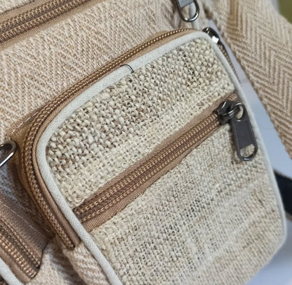 BANDOLERA-MOCHILA DE CÁÑAMO MEDIANA BEIGE NATURAL