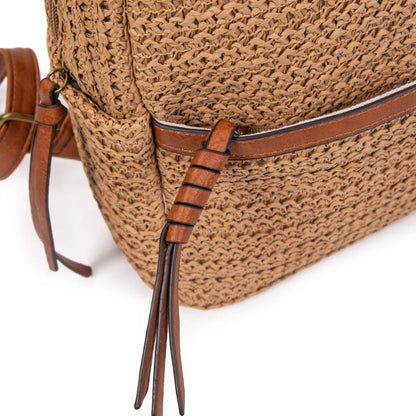 Raffia and PU backpack