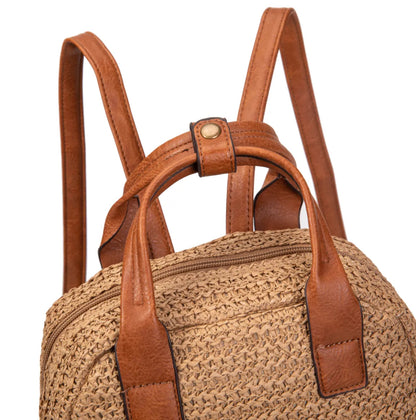 Raffia and PU backpack