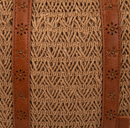Mochila de Rafia con detalles en cuero PU florecitas | 2 colores