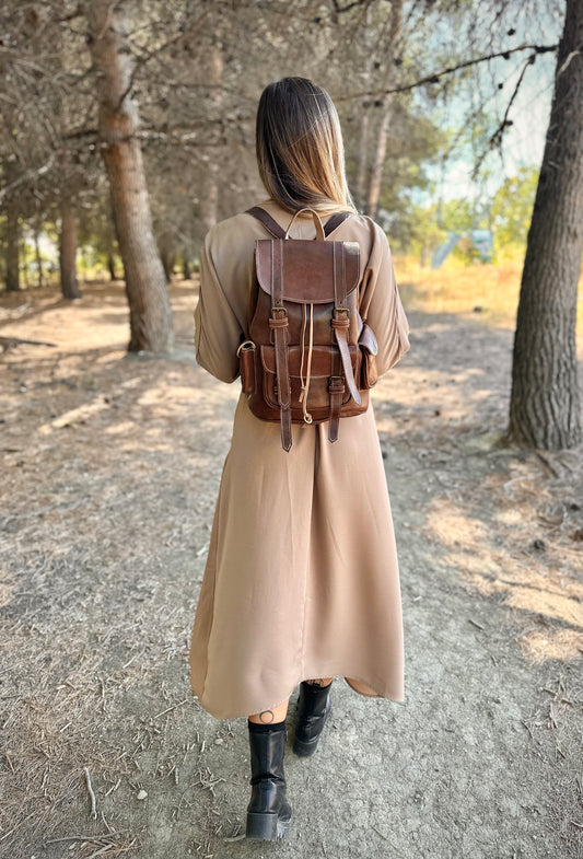 MOCHILA GRANDE CUERO MARRÓN TERRAC | 3 colores