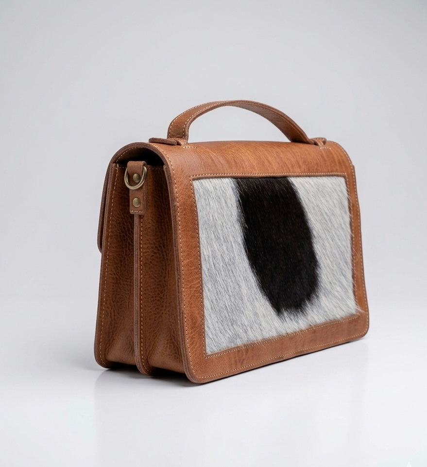 CARTERA DE MANO COW PRINT DE CUERO CON PELO NATURAL