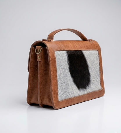 CARTERA DE MANO COW PRINT DE CUERO CON PELO NATURAL