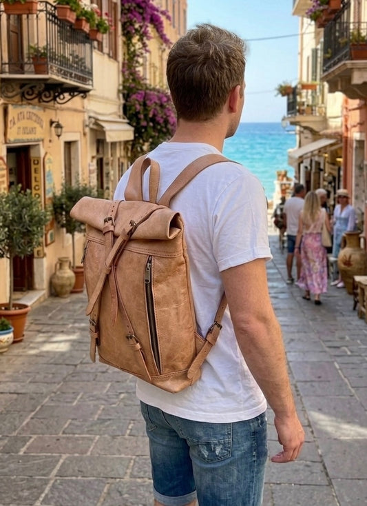 MOCHILA MEDIANA DE CUERO VINTAGE NATURAL | 2 colores