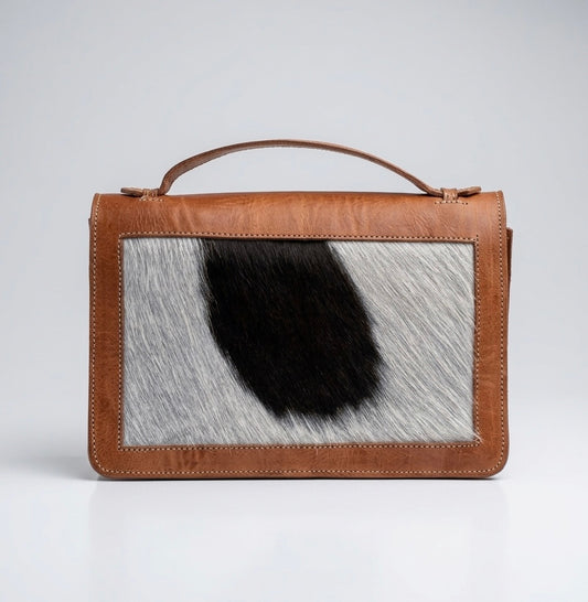 CARTERA DE MANO COW PRINT DE CUERO CON PELO NATURAL